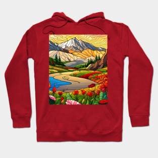 Stained Glass Colorful Mountain Meadow Hoodie